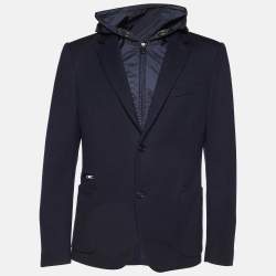 Prada Navy Blue Wool Knit Detachable Hood Jacket XL