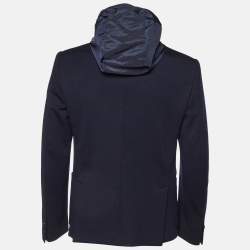 Prada Navy Blue Wool Knit Detachable Hood Jacket XL