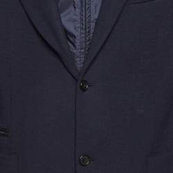 Prada Navy Blue Wool Knit Detachable Hood Jacket XL