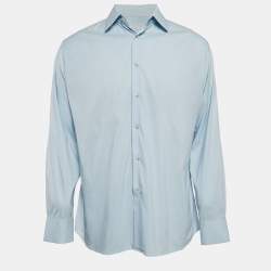 Prada Light Blue Stretch Cotton Button Front Shirt M