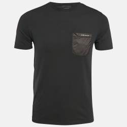 Pre Owned Prada Black Jersey and Synthetic Pocket Detail T-Shirt S