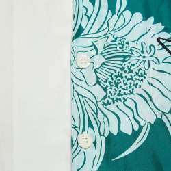 Pre Owned Prada White/Green Floral Print Silk Double Match Bowling Shirt S