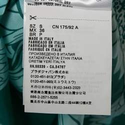 Pre Owned Prada White/Green Floral Print Silk Double Match Bowling Shirt S