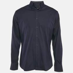Prada Navy Blue Stretch Cotton Button Front Shirt M