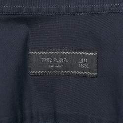 Prada Navy Blue Stretch Cotton Button Front Shirt M