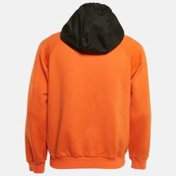 Prada Orange/Black Cotton Knit Hooded Sweatshirt M