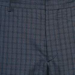 Prada Blue Checked Wool Regular Fit Trousers L