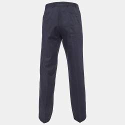 Prada Navy Blue Stripe Pattern Cotton Regular Fit Pants XL