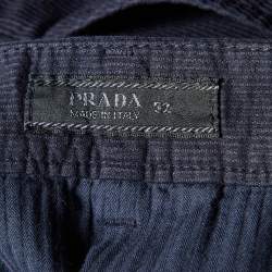 Prada Navy Blue Stripe Pattern Cotton Regular Fit Pants XL