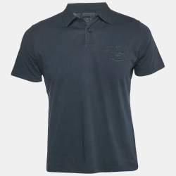 Prada Navy Blue Logo Embroidered Cotton Polo T-Shirt M