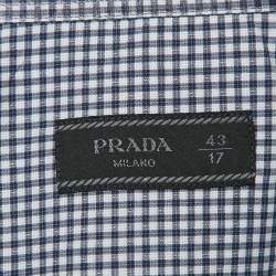 Prada Blue Checks Cotton Long Sleeve Shirt XXL