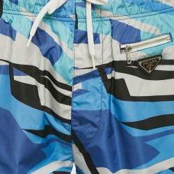 Prada Blue Printed Nylon Triangle Logo Detail Swim Shorts L