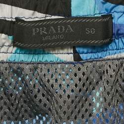 Prada Blue Printed Nylon Triangle Logo Detail Swim Shorts L