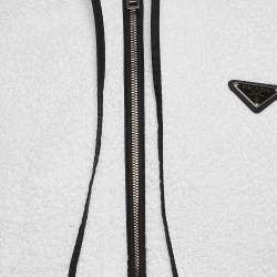 Pre Owned Prada White Terry Enamel Detail Metal Logo Zip-Up Hoodie Jacket S