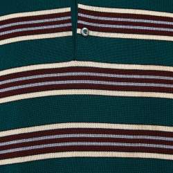Pre Owned Prada Green Striped Jersey Polo T-Shirt XL