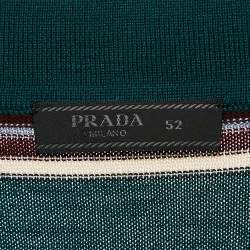 Pre Owned Prada Green Striped Jersey Polo T-Shirt XL