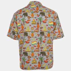 Prada Grey/Multicolor Printed Cotton Bowling Shirt M