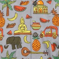 Prada Grey/Multicolor Printed Cotton Bowling Shirt M
