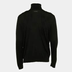 Prada Black Logo Intarsia Wool Knit High Neck Sweater XXL