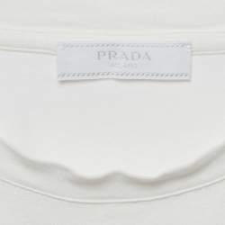 Pre Owned Prada White Cotton Knit Pocket Detail Crew Neck T-Shirt S