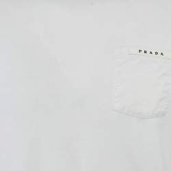 Pre Owned Prada White Cotton Knit Pocket Detail Crew Neck T-Shirt S