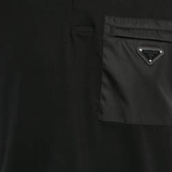 مملوكة مسبقًا Prada Black Jersey and Re-Nylon Patch Pocket Detail Polo T-Shirt L