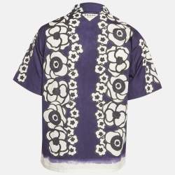 Prada Blue Floral Print Cotton Short Sleeve Shirt M