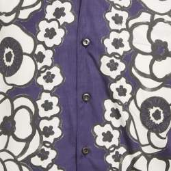 Prada Blue Floral Print Cotton Short Sleeve Shirt M