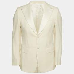 Prada Cream Satin Trim Collar Wool Regular Fit Blazer M