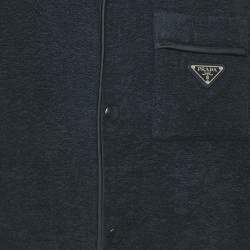 Prada Blue Terry Cotton Logo Detail Bowling Shirt L