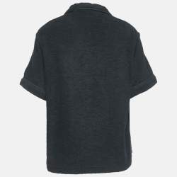 Prada Blue Terry Cotton Logo Detail Bowling Shirt L