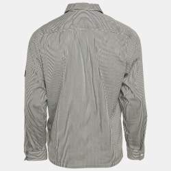 Pre Owned Prada Black/White Striped Cotton Zip-Up Shirt S