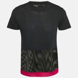 Prada Navy Blue Cotton Mesh Trimmed T-Shirt S