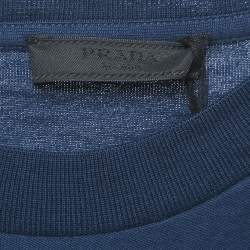 Prada Blue Logo Embossed Jersey Crewneck T-Shirt S