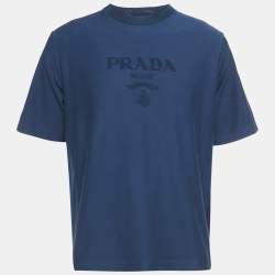 Prada Blue Logo Embossed Jersey Crewneck T-Shirt S