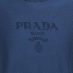 Prada Blue Logo Embossed Jersey Crewneck T-Shirt S