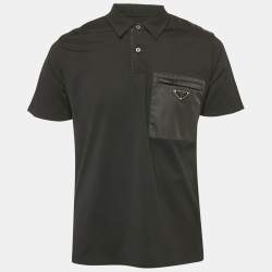 Prada Black Cotton Pocket Detail Polo T-Shirt XL