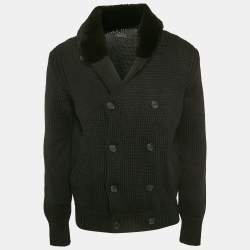 Prada Black Wool Dyed Nutria Fur Trimmed Cardigan XL