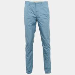 Prada Light Blue Cotton Regular Fit Trousers M