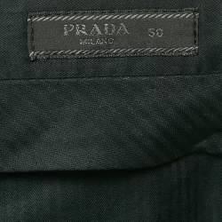 Prada Blue Patterned Cotton Regular Trousers L