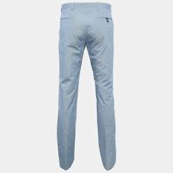 Prada Blue Patterned Cotton Regular Trousers L