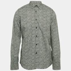 Prada White/Black Printed Cotton Long Sleeve Shirt XL