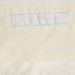 Prada Off White Cotton Regular Fit Trousers M