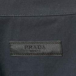 Prada navy Blue Logo Print Cotton Zip-Up Shirt L