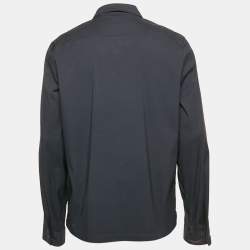 Prada navy Blue Logo Print Cotton Zip-Up Shirt L