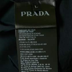 Prada navy Blue Logo Print Cotton Zip-Up Shirt L
