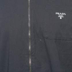 Prada navy Blue Logo Print Cotton Zip-Up Shirt L