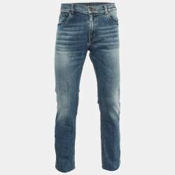 Prada Navy Blue Denim Tapered Leg Jeans L Waist 35" 