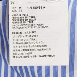 Prada Blue Comic Print Striped Cotton Short Sleeve Shirt M