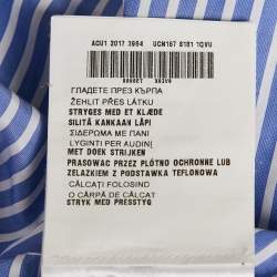 Prada Blue Comic Print Striped Cotton Short Sleeve Shirt M
